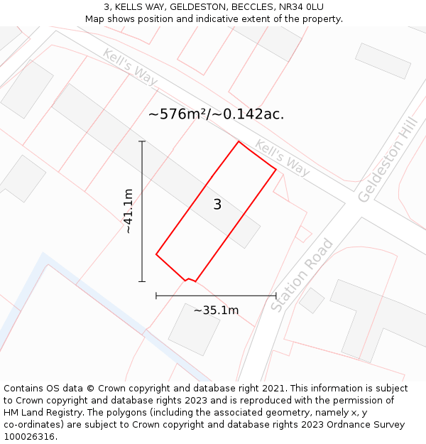3, KELLS WAY, GELDESTON, BECCLES, NR34 0LU: Plot and title map
