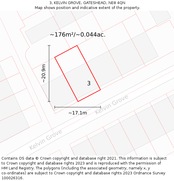 3, KELVIN GROVE, GATESHEAD, NE8 4QN: Plot and title map