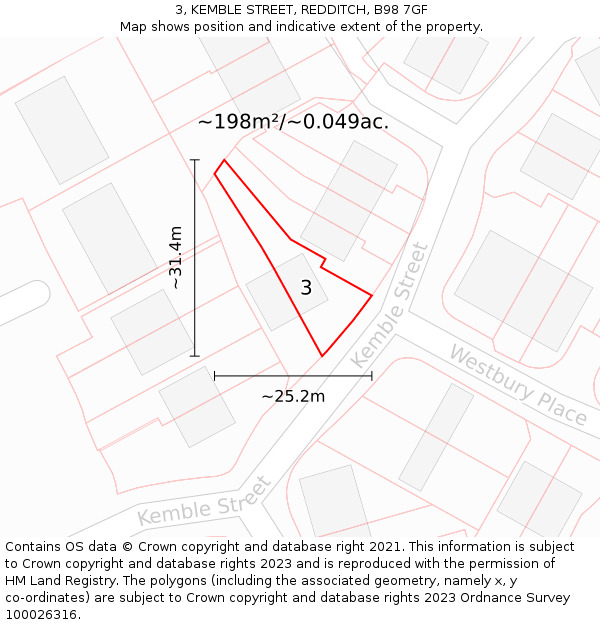 3, KEMBLE STREET, REDDITCH, B98 7GF: Plot and title map