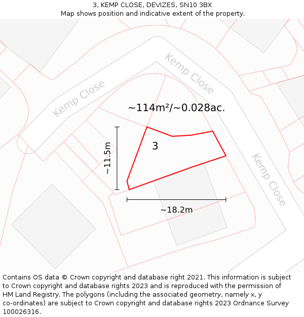 3, KEMP CLOSE, DEVIZES, SN10 3BX: Plot and title map