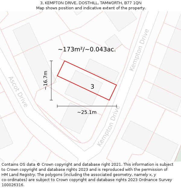 3, KEMPTON DRIVE, DOSTHILL, TAMWORTH, B77 1QN: Plot and title map