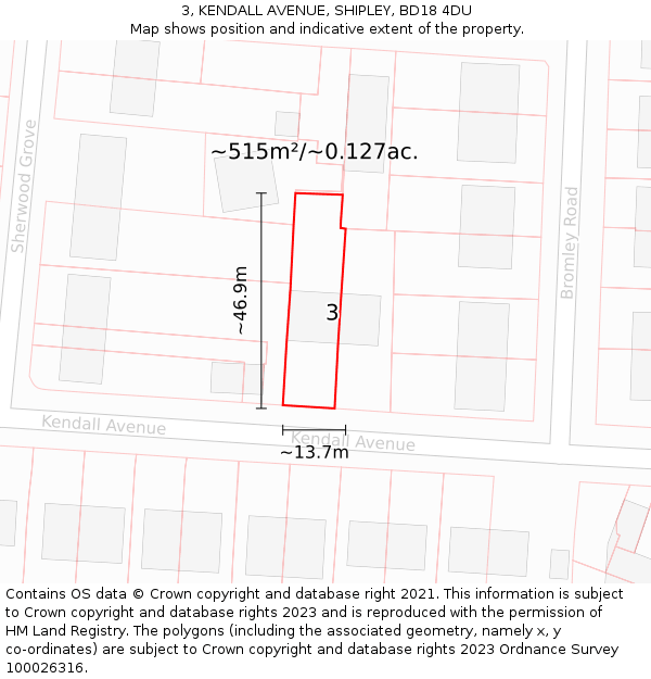 3, KENDALL AVENUE, SHIPLEY, BD18 4DU: Plot and title map