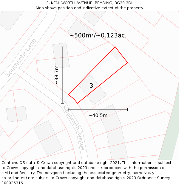 3, KENILWORTH AVENUE, READING, RG30 3DL: Plot and title map