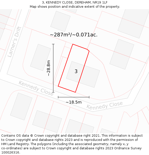 3, KENNEDY CLOSE, DEREHAM, NR19 1LF: Plot and title map
