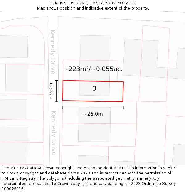 3, KENNEDY DRIVE, HAXBY, YORK, YO32 3JD: Plot and title map