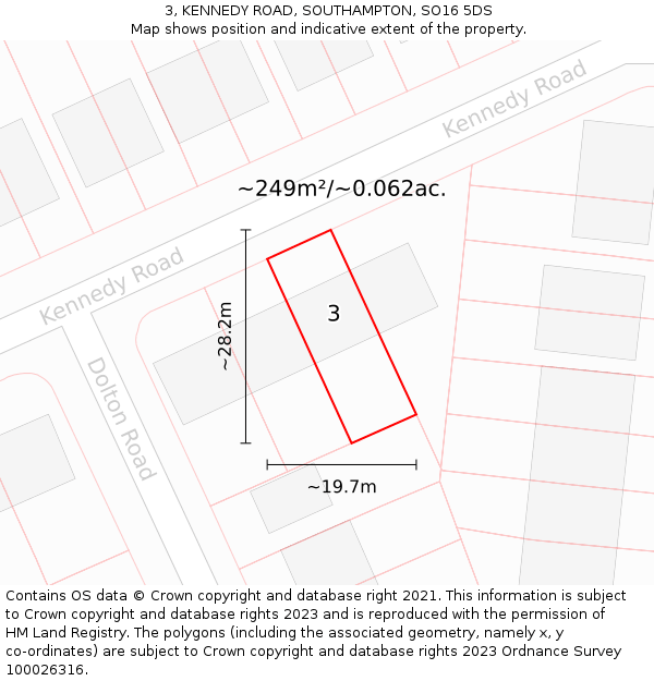 3, KENNEDY ROAD, SOUTHAMPTON, SO16 5DS: Plot and title map