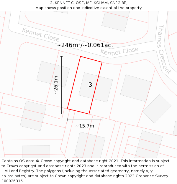 3, KENNET CLOSE, MELKSHAM, SN12 8BJ: Plot and title map