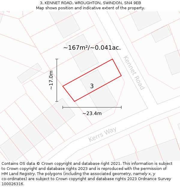 3, KENNET ROAD, WROUGHTON, SWINDON, SN4 9EB: Plot and title map