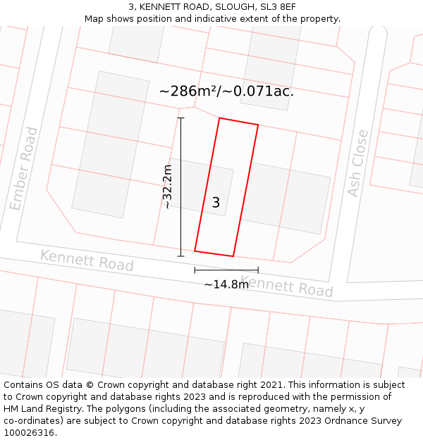 3, KENNETT ROAD, SLOUGH, SL3 8EF: Plot and title map