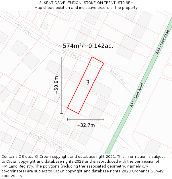 3, KENT DRIVE, ENDON, STOKE-ON-TRENT, ST9 9EH: Plot and title map