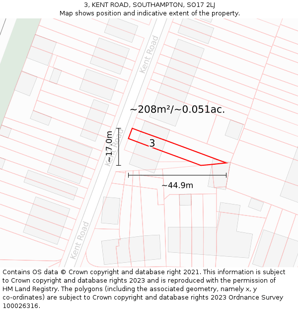 3, KENT ROAD, SOUTHAMPTON, SO17 2LJ: Plot and title map