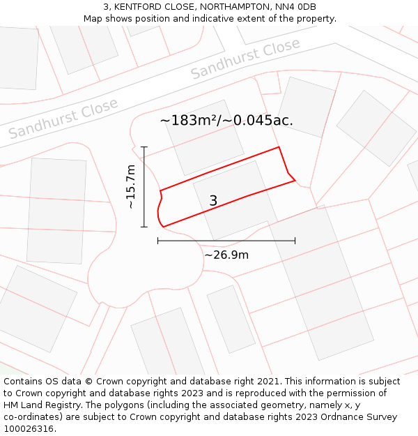 3, KENTFORD CLOSE, NORTHAMPTON, NN4 0DB: Plot and title map