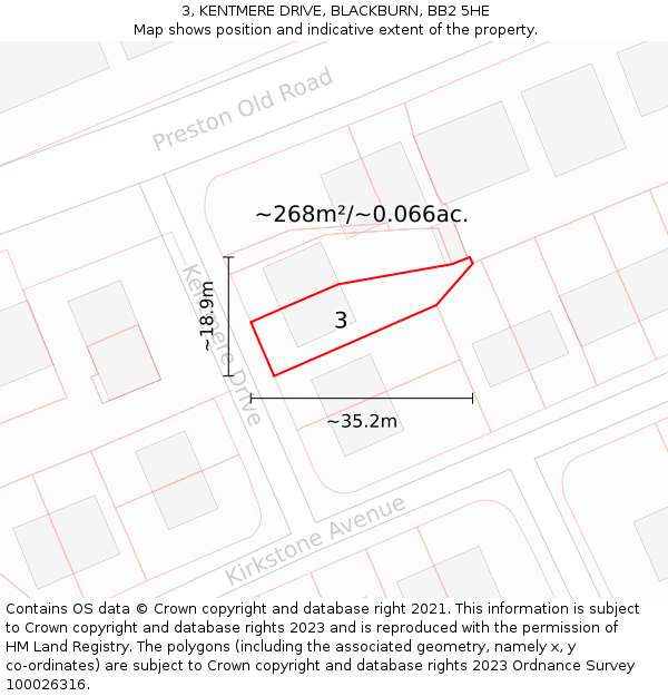 3, KENTMERE DRIVE, BLACKBURN, BB2 5HE: Plot and title map