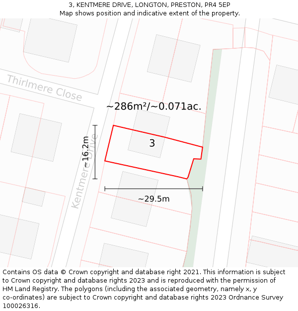 3, KENTMERE DRIVE, LONGTON, PRESTON, PR4 5EP: Plot and title map