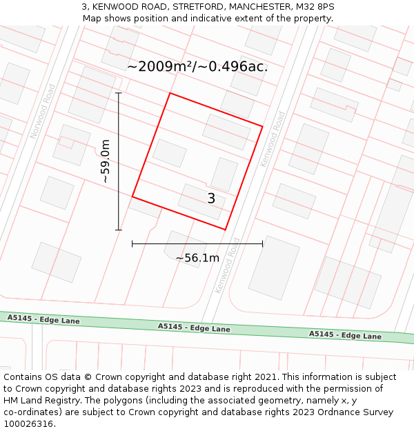 3, KENWOOD ROAD, STRETFORD, MANCHESTER, M32 8PS: Plot and title map