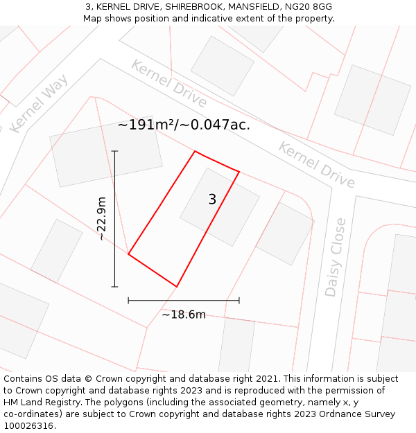 3, KERNEL DRIVE, SHIREBROOK, MANSFIELD, NG20 8GG: Plot and title map