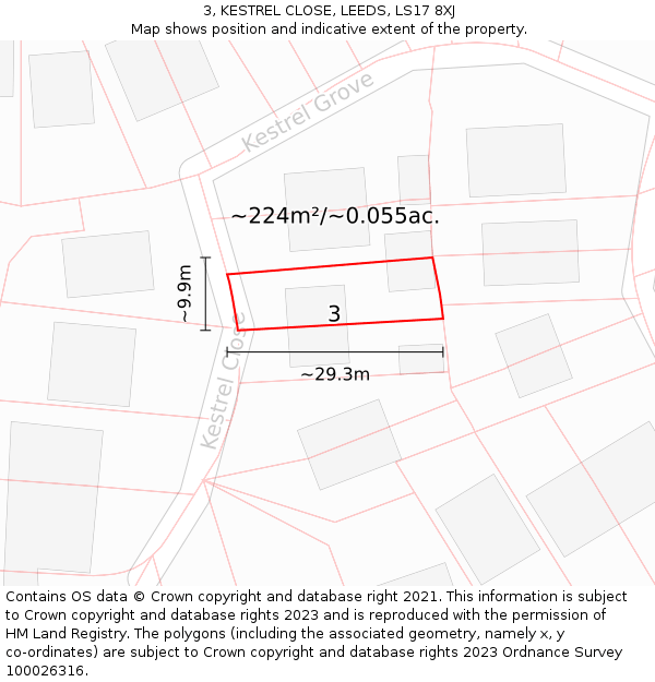 3, KESTREL CLOSE, LEEDS, LS17 8XJ: Plot and title map