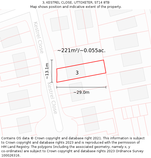 3, KESTREL CLOSE, UTTOXETER, ST14 8TB: Plot and title map