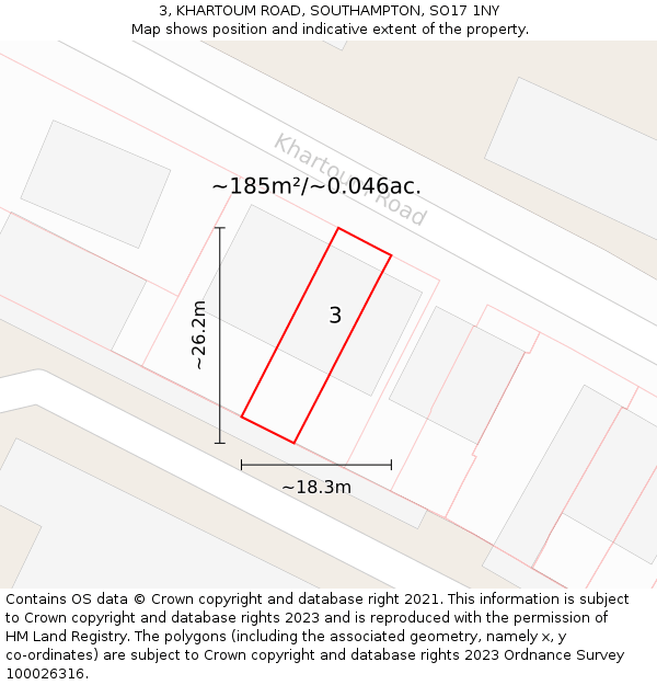 3, KHARTOUM ROAD, SOUTHAMPTON, SO17 1NY: Plot and title map