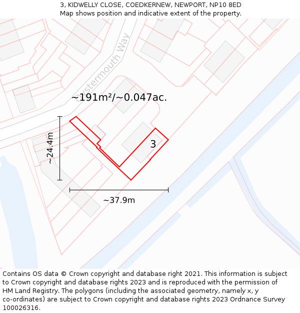 3, KIDWELLY CLOSE, COEDKERNEW, NEWPORT, NP10 8ED: Plot and title map