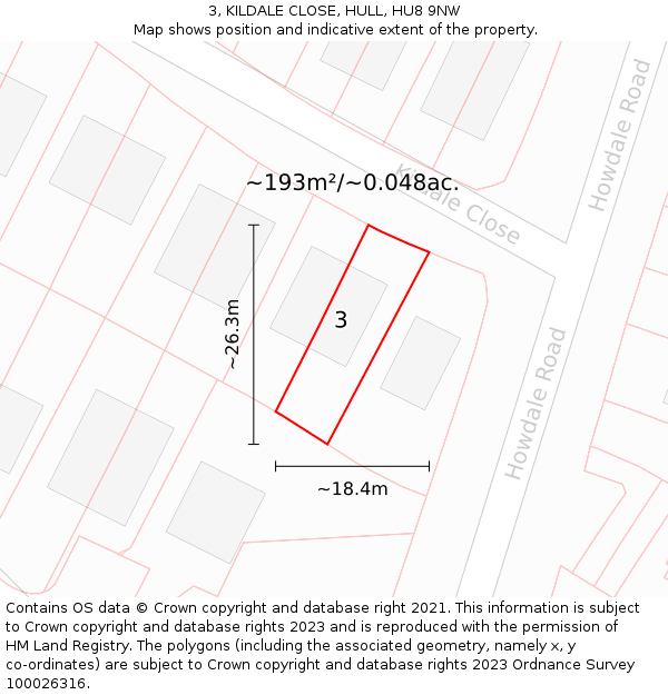 3, KILDALE CLOSE, HULL, HU8 9NW: Plot and title map
