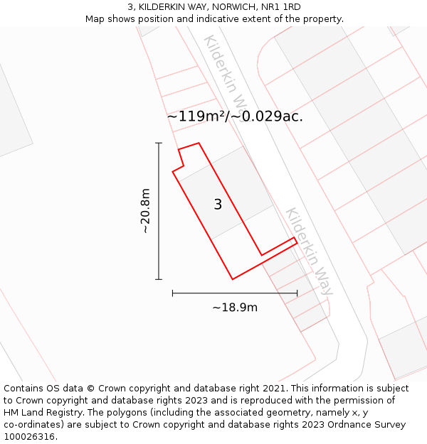 3, KILDERKIN WAY, NORWICH, NR1 1RD: Plot and title map