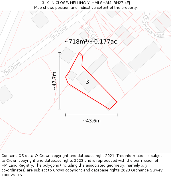 3, KILN CLOSE, HELLINGLY, HAILSHAM, BN27 4EJ: Plot and title map