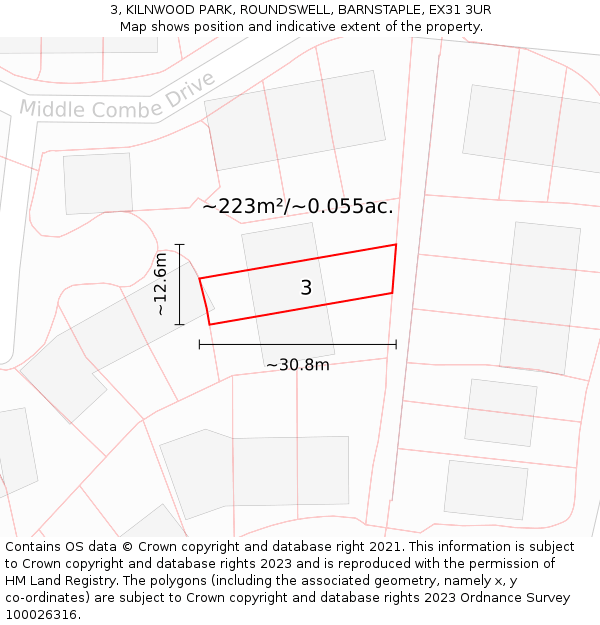 3, KILNWOOD PARK, ROUNDSWELL, BARNSTAPLE, EX31 3UR: Plot and title map