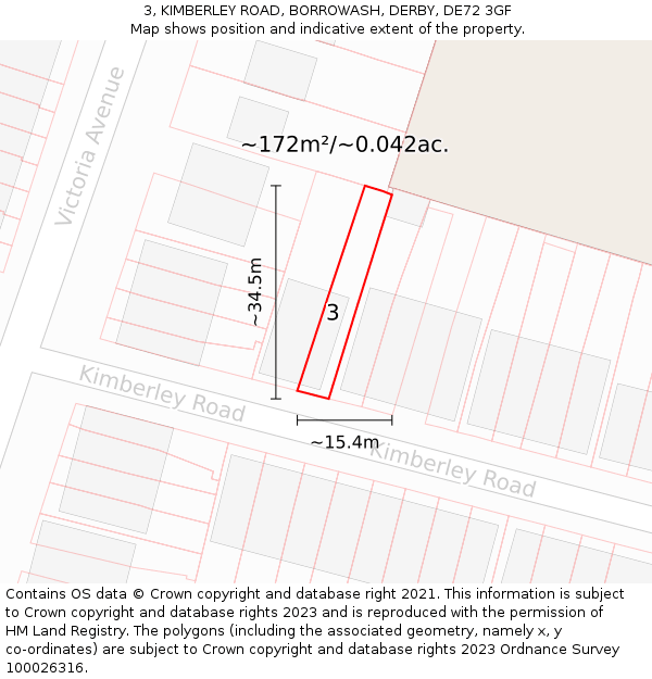 3, KIMBERLEY ROAD, BORROWASH, DERBY, DE72 3GF: Plot and title map