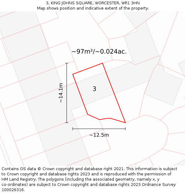 3, KING JOHNS SQUARE, WORCESTER, WR1 3HN: Plot and title map