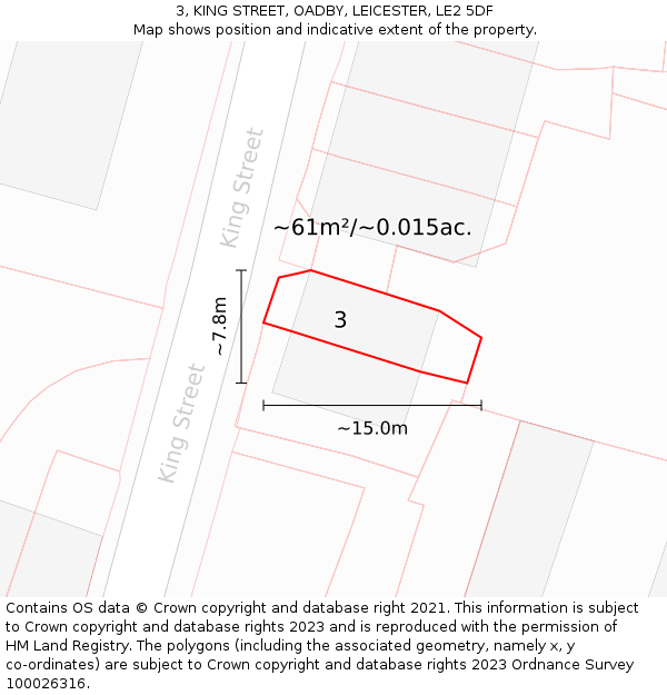 3, KING STREET, OADBY, LEICESTER, LE2 5DF: Plot and title map