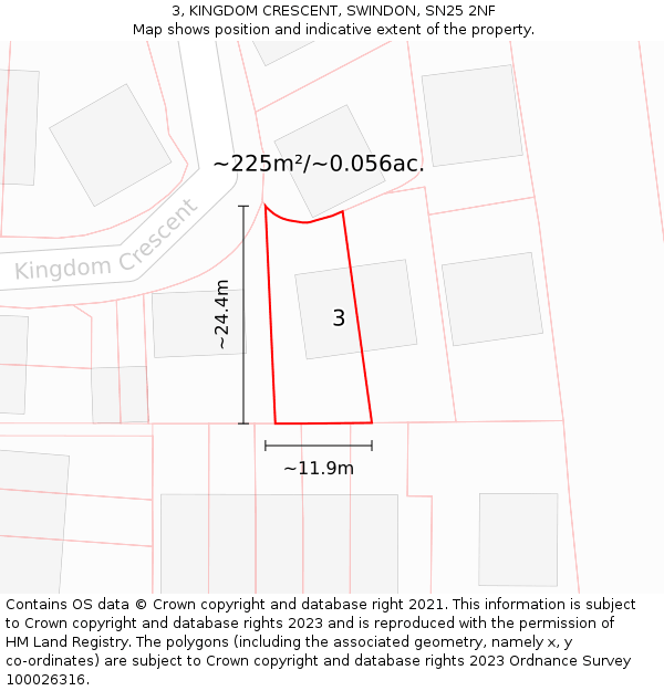 3, KINGDOM CRESCENT, SWINDON, SN25 2NF: Plot and title map
