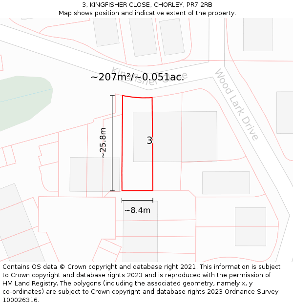 3, KINGFISHER CLOSE, CHORLEY, PR7 2RB: Plot and title map