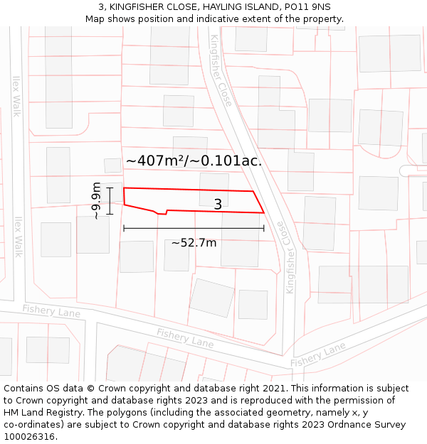 3, KINGFISHER CLOSE, HAYLING ISLAND, PO11 9NS: Plot and title map