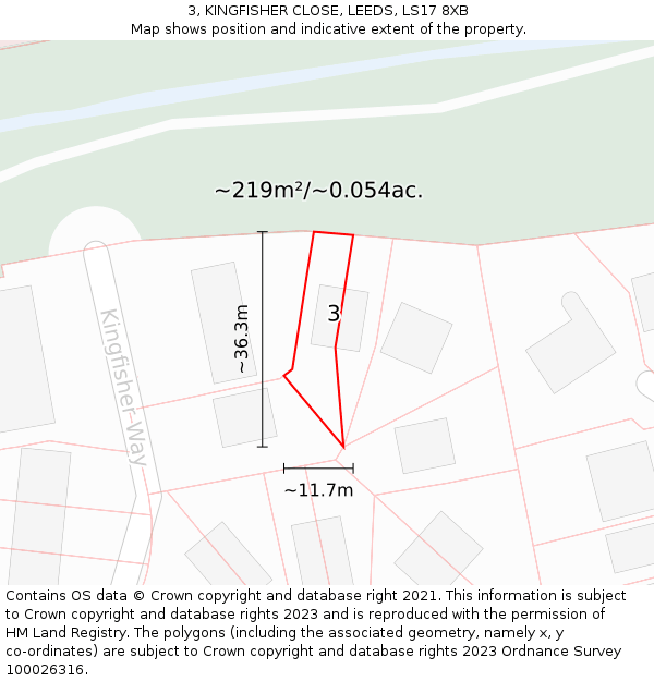 3, KINGFISHER CLOSE, LEEDS, LS17 8XB: Plot and title map