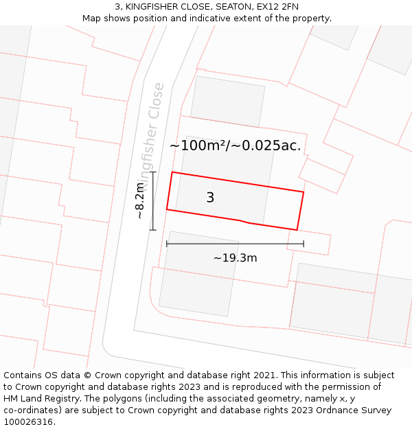 3, KINGFISHER CLOSE, SEATON, EX12 2FN: Plot and title map
