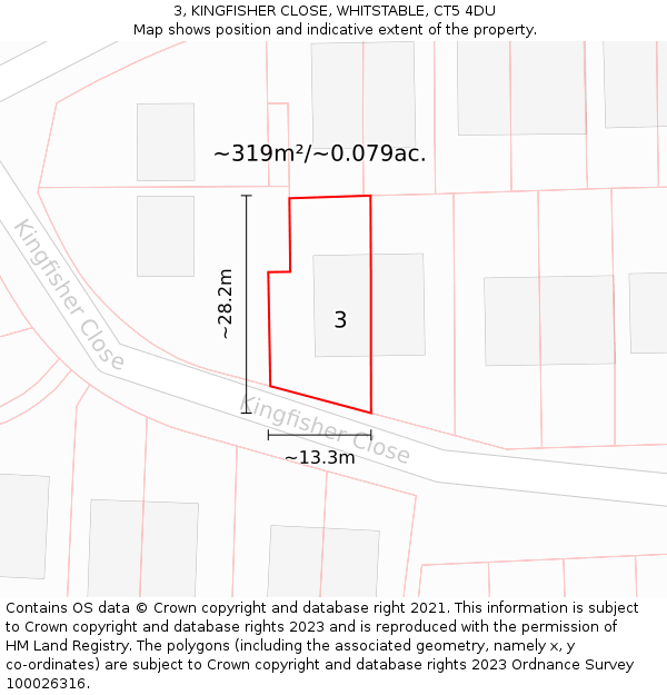 3, KINGFISHER CLOSE, WHITSTABLE, CT5 4DU: Plot and title map