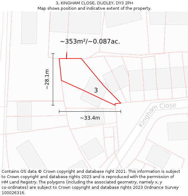 3, KINGHAM CLOSE, DUDLEY, DY3 2PH: Plot and title map