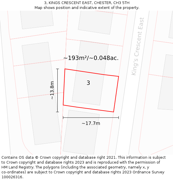 3, KINGS CRESCENT EAST, CHESTER, CH3 5TH: Plot and title map