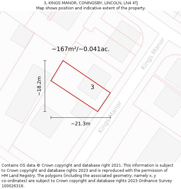 3, KINGS MANOR, CONINGSBY, LINCOLN, LN4 4TJ: Plot and title map