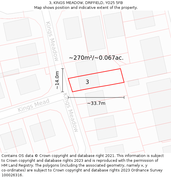 3, KINGS MEADOW, DRIFFIELD, YO25 5FB: Plot and title map