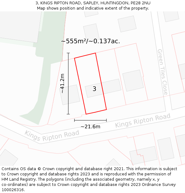 3, KINGS RIPTON ROAD, SAPLEY, HUNTINGDON, PE28 2NU: Plot and title map