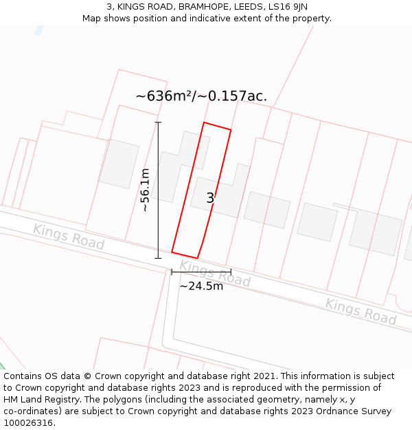 3, KINGS ROAD, BRAMHOPE, LEEDS, LS16 9JN: Plot and title map