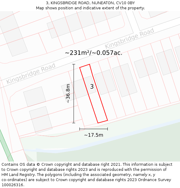 3, KINGSBRIDGE ROAD, NUNEATON, CV10 0BY: Plot and title map