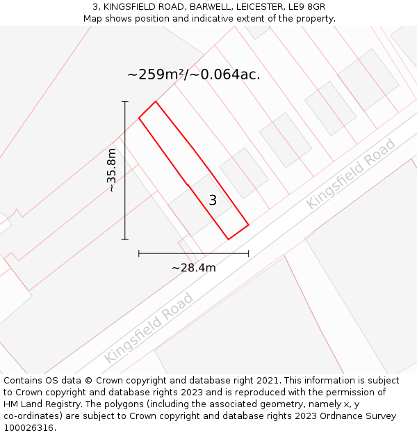 3, KINGSFIELD ROAD, BARWELL, LEICESTER, LE9 8GR: Plot and title map