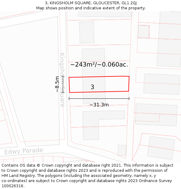 3, KINGSHOLM SQUARE, GLOUCESTER, GL1 2QJ: Plot and title map