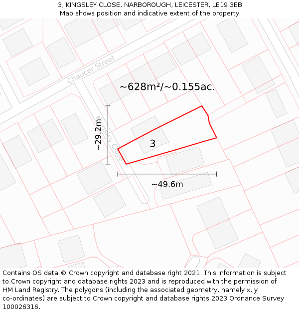 3, KINGSLEY CLOSE, NARBOROUGH, LEICESTER, LE19 3EB: Plot and title map