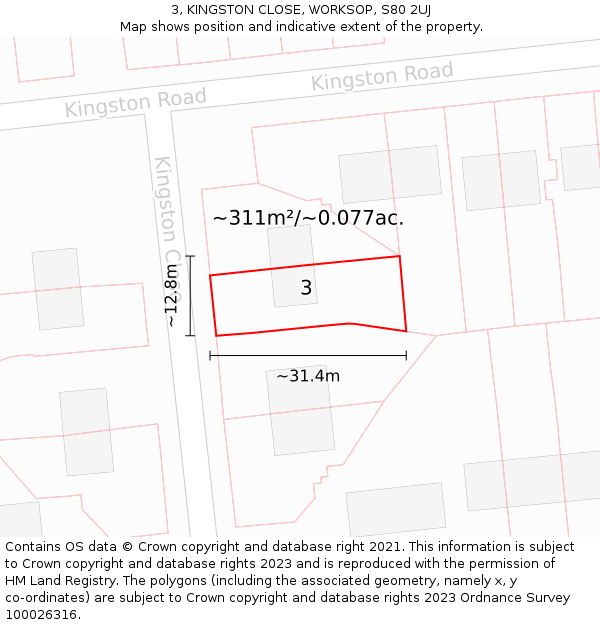 3, KINGSTON CLOSE, WORKSOP, S80 2UJ: Plot and title map