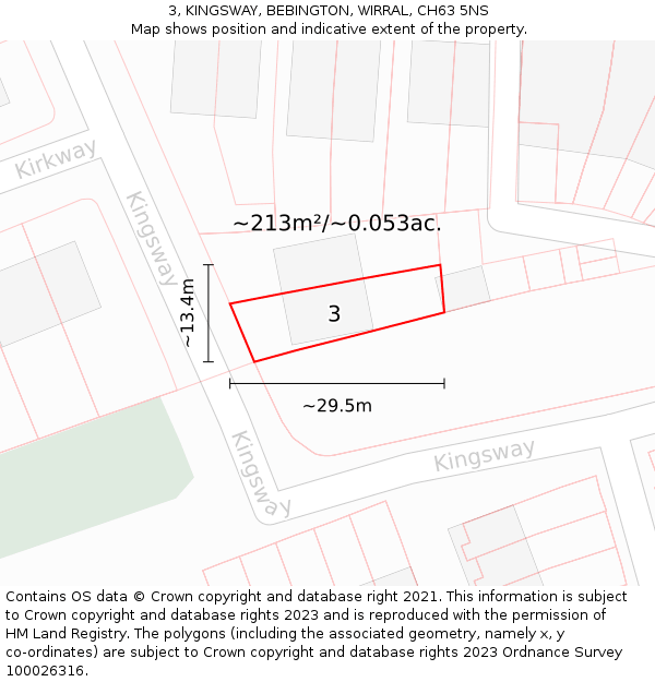 3, KINGSWAY, BEBINGTON, WIRRAL, CH63 5NS: Plot and title map