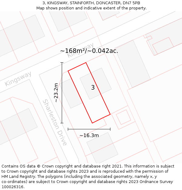 3, KINGSWAY, STAINFORTH, DONCASTER, DN7 5PB: Plot and title map